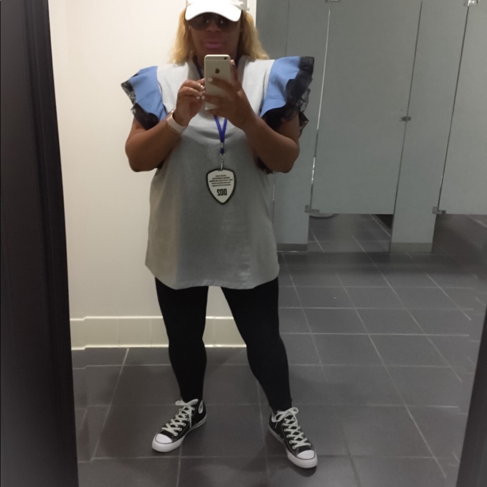 Asos curve t-shirt Denim with organza ruffle